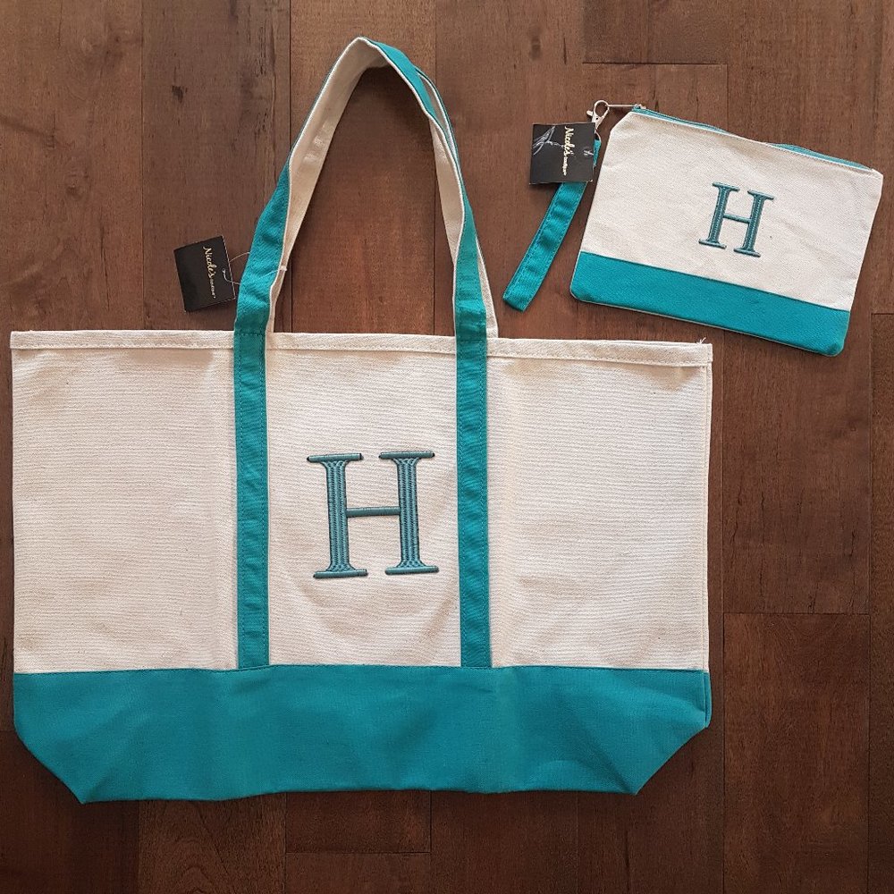 Nicole's Boutique "H” Large Blue Tote & Wristlet